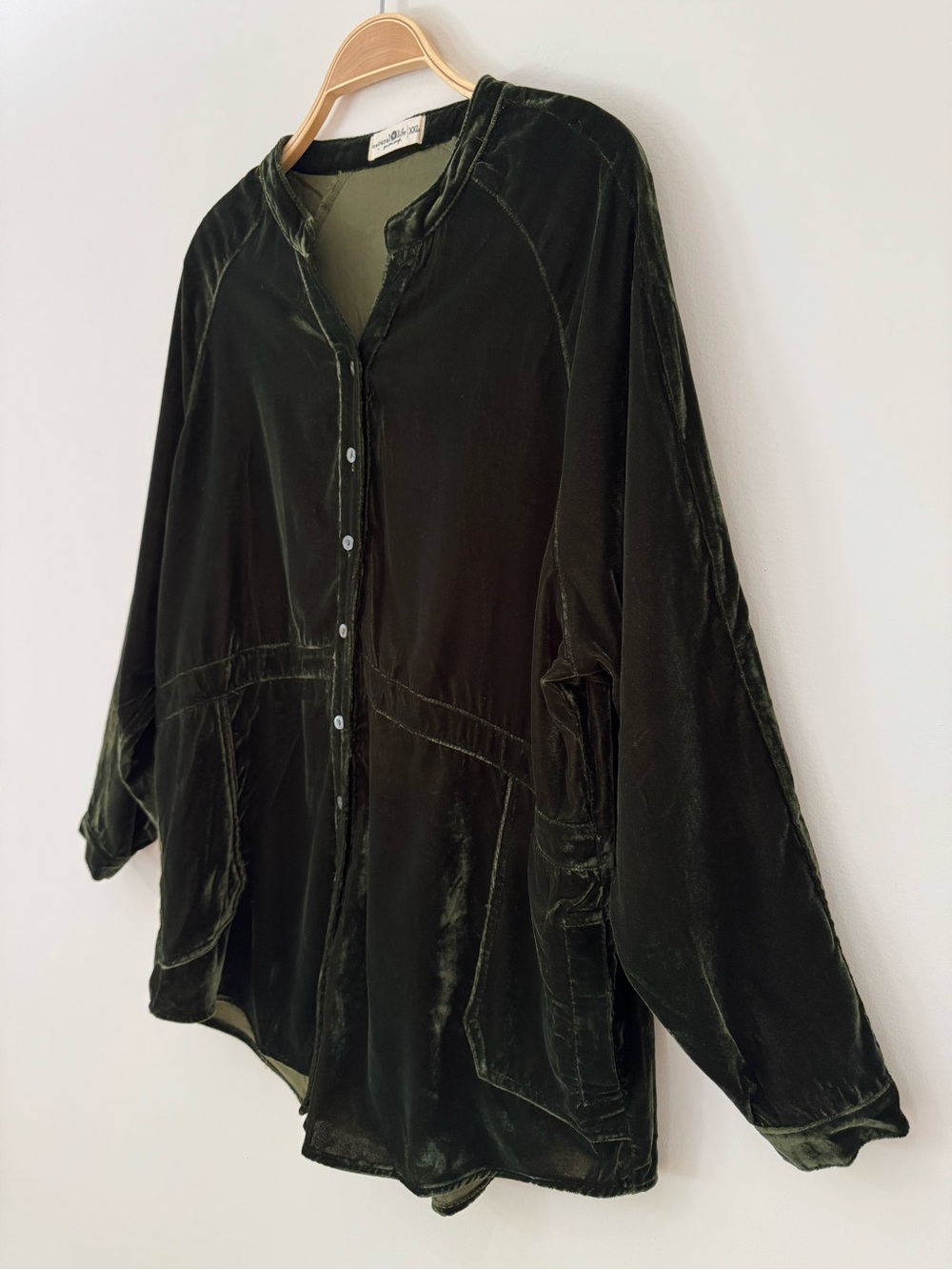 Natural Life Laid Back Velvet Button Down Tunic Shirt Shacket Green, Size XXL - Picture 4 of 10
